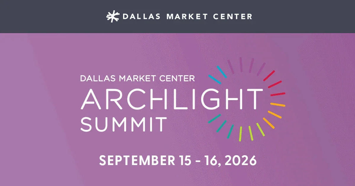 Promotional graphic for the Dallas Market Center Archlight Summit, with a purple gradient background, a dark gray header reading 'DALLAS MARKET CENTER,' and event text including the date September 15 - 16, 2026.